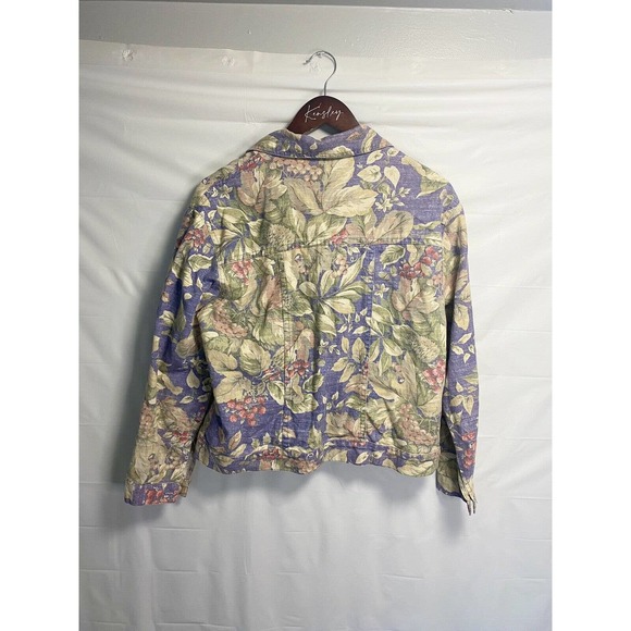 Vintage Norm Thompson Womens Floral Flower Denim Jacket Washed Button Size Large - Picture 2 of 3